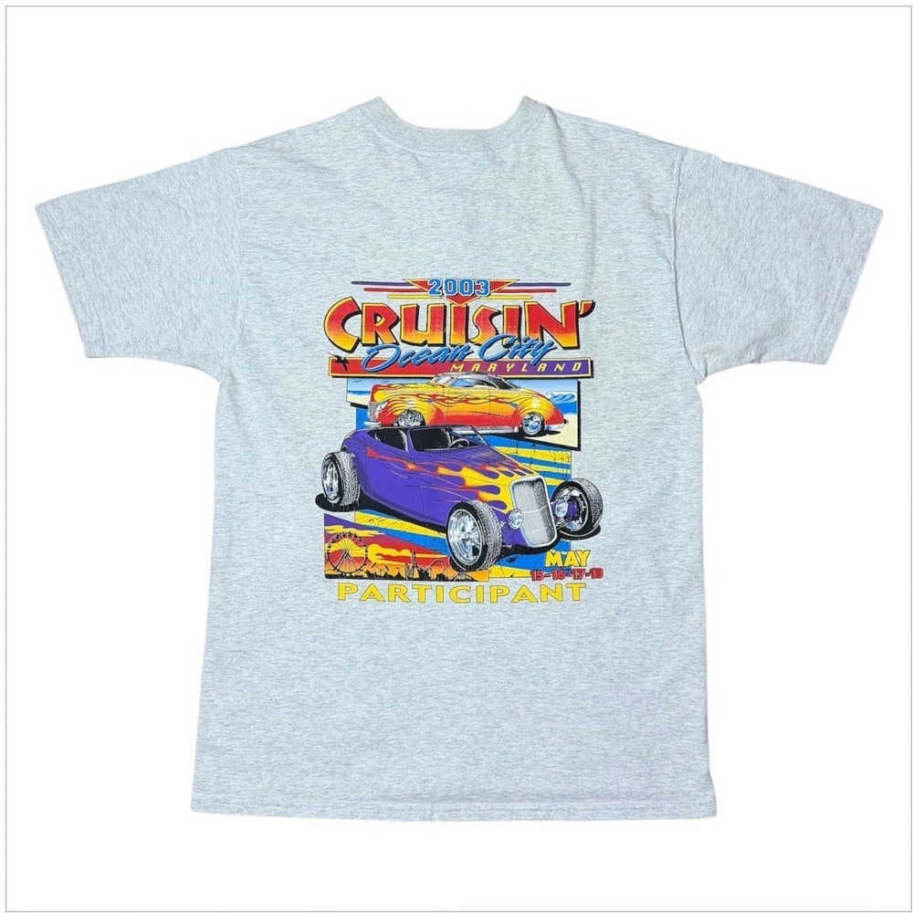 Vintage Y2K Cruisin Ocean City Hot Rod Classic Car Auto Mechanic Henley T-Shirt